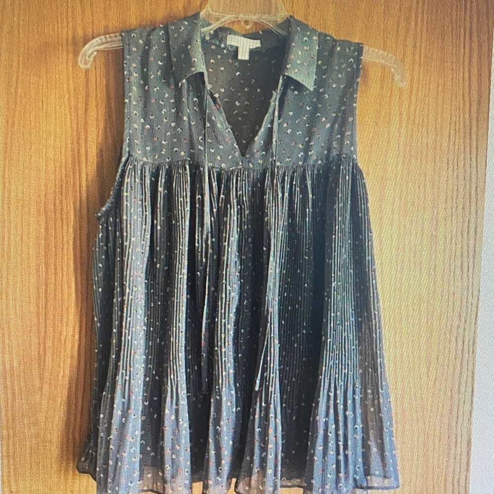 Sleeveless Pleated Floral Button-Front Women's Top - Dark Teal